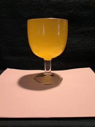 Vintage Large Lemon Yellow Glass Thumbprint Goblet Gold Trim