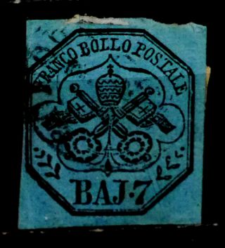 Roman States,  Italy: 1852 19th Century Classic Era Stamp Scott 8 Cv $80 Sound