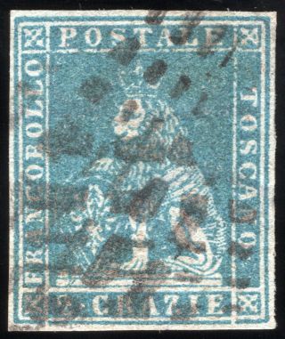 Italian States Tuscany 1851 2 Cr.  Azzurro Verdastro Su Grigio £250,