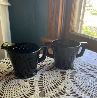Vintage Depression Black Glass Sugar And Creamer Set