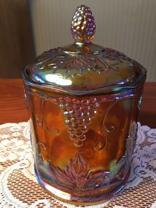 Indiana Glass Vintage Carnival Glass Colony Harvest Amber Canister With Lid
