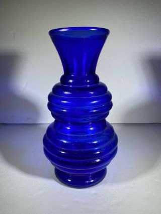 Vintage Cobalt Blue Double Beehive Vase 6 1/4 Inch Depression Glass - Marked Usa