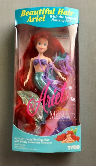 Vintage 1992 Disney The Little Mermaid Tyco Hair Ariel Doll Mib 1