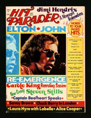 Vintage 1972 Hit Parader " Elton John " Jimi Hendrix/carole King/steven Stills