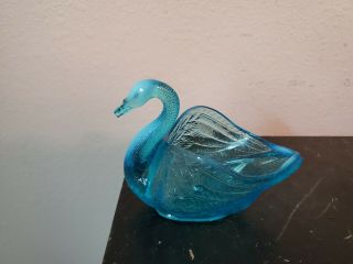 Fenton ? Light Blue Glass Swan Candy Dish Trinket Bowl