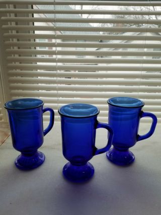 Anchor Hocking Cobalt Blue Irish Coffee Mugs Set Of 3