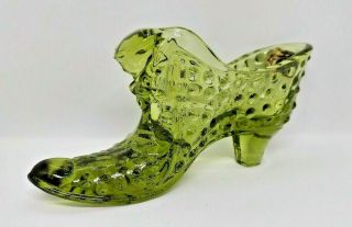 Fenton Avocado Green Hobnail,  Cat Head Glass Slipper Shoe