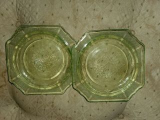 Vintage Green Vaseline Glass Cake Plates “princess” Pattern Anchor Hocking