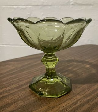 Vintage Green Glass Pedestal Candy Dish Bowl