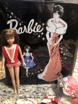 1964 Barbie Doll Trunk Case With Clothes,  Hangers,  Accessories And Dolls