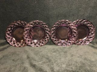 Set Of 4 Purple Slag Glass Plates.  7 1/2 " One Has Sm Crack On Bottom