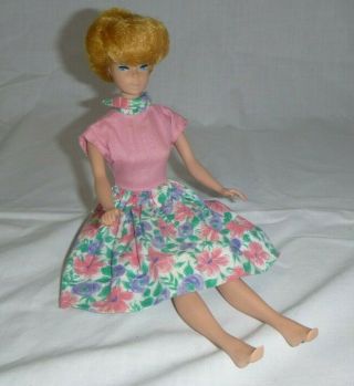 Vtg 60s Mattel Blonde Bubble Cut Barbie Doll In Pink Clone Dress