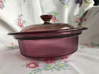 Vintage Corning Vision Ware Cranberry Casserole Dish 1 Quart With Lid