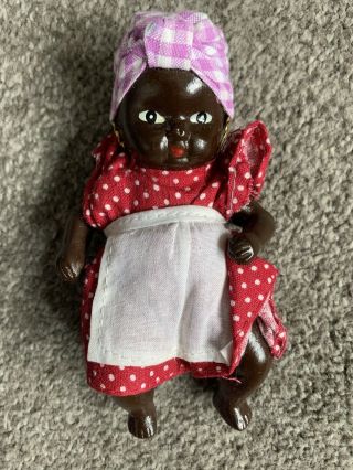 Vintage Antique 5 " Black Bisque Porcelain Jointed Black Baby Doll Look