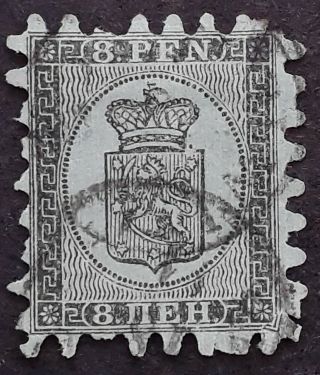 Rare 1866 - Finland 8p Black On Blue - Green Stamp Sg45 Cat Value £375