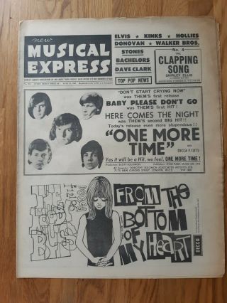 Nme Music Newspaper Dated June 11th 1965 Them One More Time Cover
