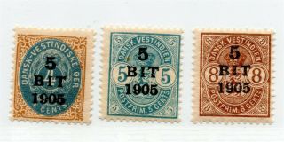 Dwi Danish West Indies 40 - 42 Oval With Surcharges,  Complete Set Of 3 Nh