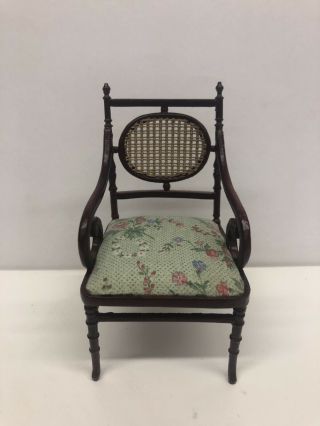 Dollhouse Miniature 1:12 Scale Bespaq Chair With Caning And Floral Design