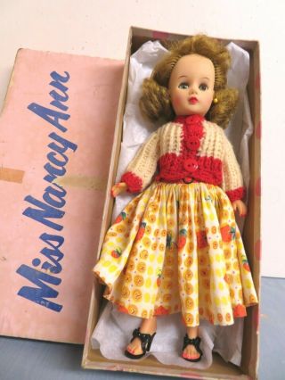 Vintage 1950s Miss Nancy Ann 10 1/2 " Fashion Doll Orig.  Tag Dress Outfit & Box
