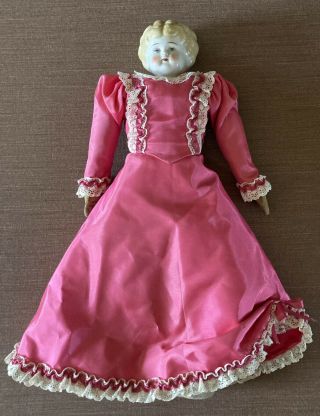 Antique German Porcelain Head Doll Dorothy Blond Hair Blue Eyes