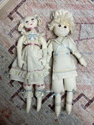 Vintage Primitive Rag Doll Boy & Girl Handmade 1985