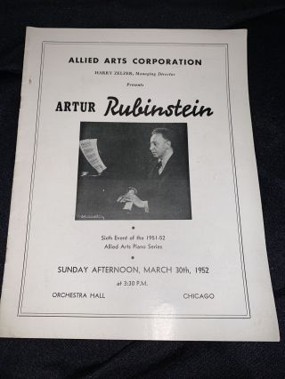 March 1952 Artur Rubinstein Program Chicago Orchestra Hall