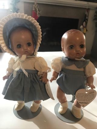 2 Vintage 1996 Effanbee Patsy Babyette 8” Twin Dolls Blue Outfit Rare