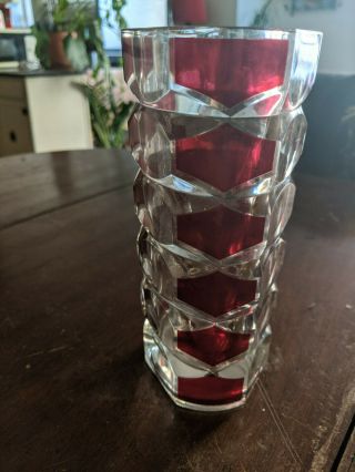 Vintage French Geometric Ruby Red And Clear Vase By J.  G Durand 1960s/70s