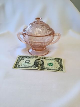 Vintage Pink Depression Glass Candy Dish / Sugar Bowl With Lid