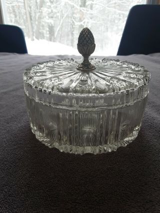 Vintage Indiana Glass Clear Covered Candy Dish Round