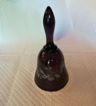 Purple Floral Fenton Glass Bell Hand Painted Signed