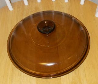 Vintage Replacement Pyrex Corning Visions Amber 10 Inch Round Glass Lid Euc