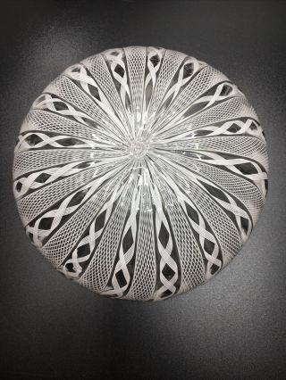 Handblown With Pontil Decorative Bowl Clear Glass With White Swirls 6 " Diameter