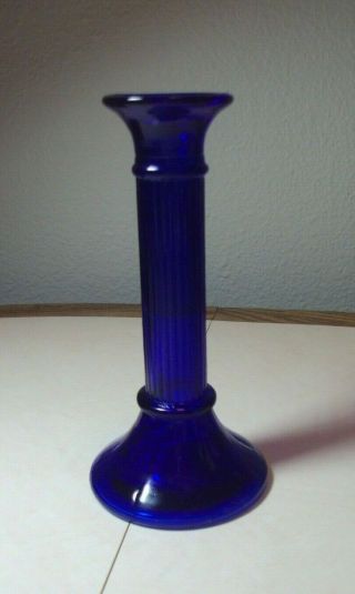 Cobalt Blue Glass 7 In.  Hollow Pillar Candle Holder/bud Vase Made In Spain