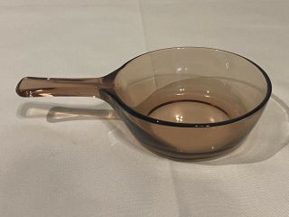 Corning Vision Pyrex Amber Brown Glass.  5 Liter Small Sauce Pan No Lid Usa