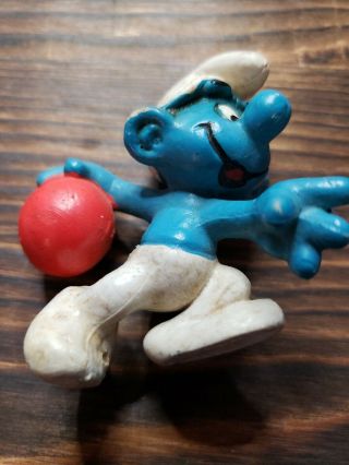 Smurfs Bowler Smurf Bowling Vintage Figure Pvc Toy Schleich Peyo Figurine