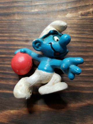 Smurfs Bowler Smurf Bowling Vintage Figure PVC Toy Schleich Peyo Figurine 2