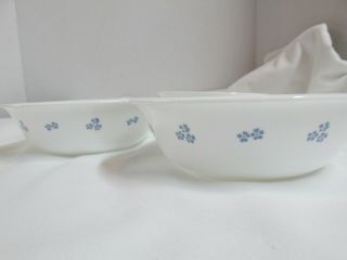 3 Corelle Provincial Soup /cereal.  Bowls White With Small Blue Flowers 6”