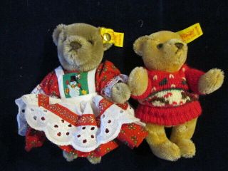 2 Steiff Mohair Teddy Bear 5.  5 " Jointed 0201/14 0202/14 W/christmas Clothes S97