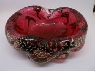 Pink Murano Ash Tray / Bowl Bubbles Effect