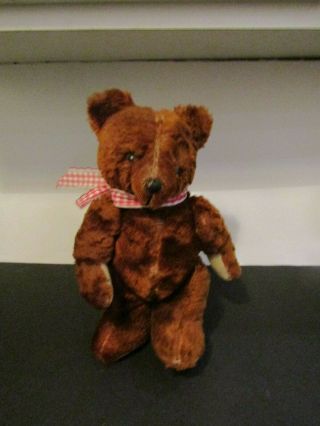 Antique Vtg Mohair Teddy Bear 12 " Jointed Cinnamon Brown Glass Eyes