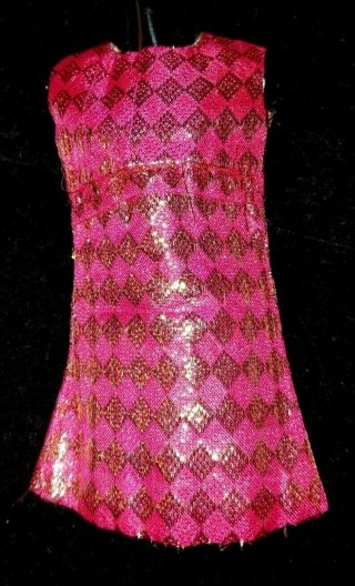 Vintage Barbie Hong Kong Clone Mod Shillman Gold Pink Metallic Diamond Dress