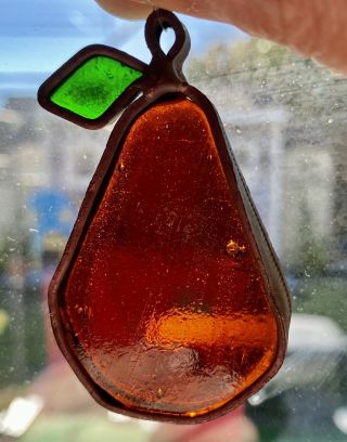 Vintage Pear Leaded Stained Glass Window Suncatcher
