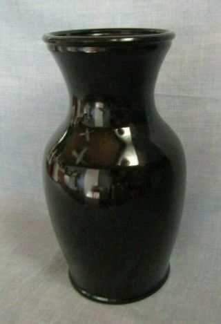 Vintage Black Amethyst Glass Large 9 " Vase With Ring Around The Top Edge