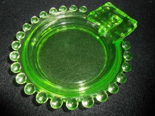 Green Vaseline glass candlewick dish nappy soap jam tip tray uranium ashtray art 3