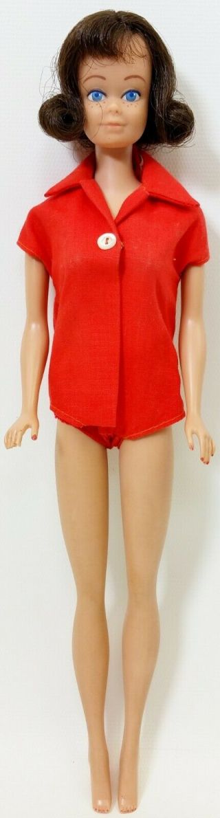 Vintage 1962 Midge Barbie Doll Brunette In Barbie Red Jumpsuit