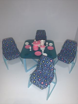 Vintage 1978 Barbie Dream House Furniture Dining Table And Chairs With Acc
