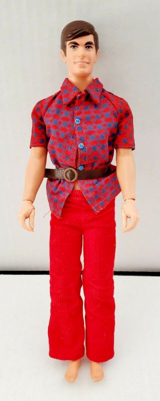 Vintage 1968 Mattel Ken Doll With Brown Hair And Clothes Made In Hong Kong