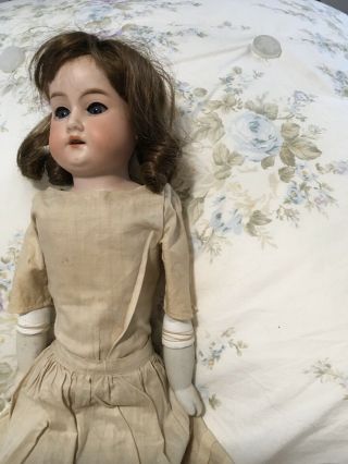 Lovely Antique Armand Marseille Rosebud Bisque Doll 4/0 16” Tall Great Wig