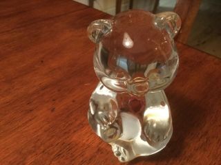 Fenton Clear Glass Birthstone Bear Figurine October Rose Pink Zircon Heart 4” T
